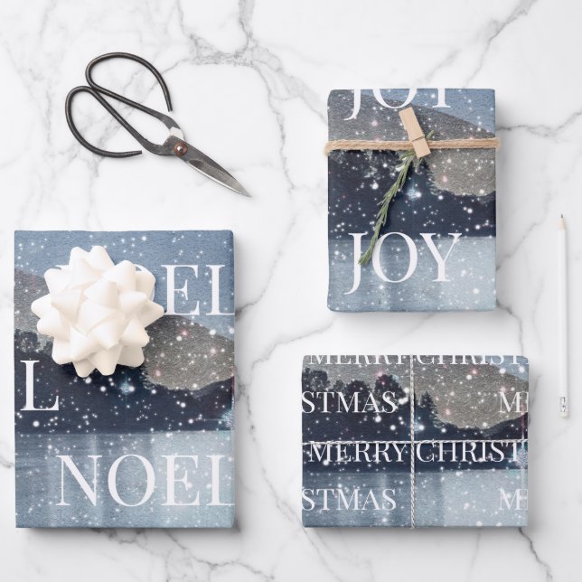 Feuille De Papier Cadeau Nuit d'hiver Noël de neige (Recto)