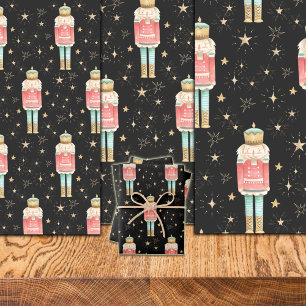Feuille De Papier Cadeau Nuit étoilée Gold Nutcracker de Noël