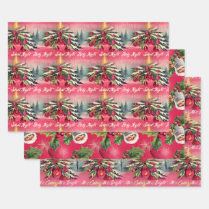 Feuille De Papier Cadeau Nuit silencieuse de Noël rétro