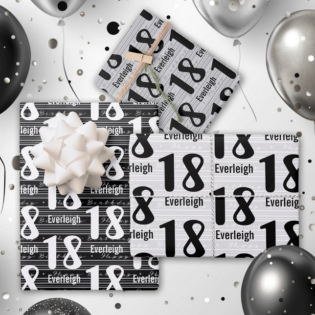 Feuille De Papier Cadeau Numéro de typographie 18e anniversaire (Créateur téléchargé)