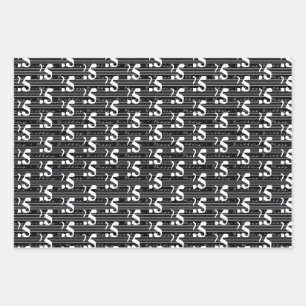 Feuille De Papier Cadeau Numéros de typographie noir blanc 25e anniversaire