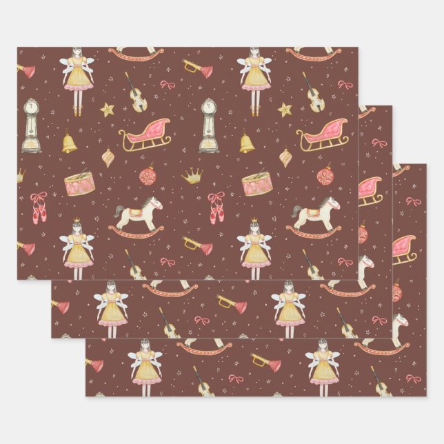 Feuille De Papier Cadeau Nutcracker Ballerina Noël (Lot)