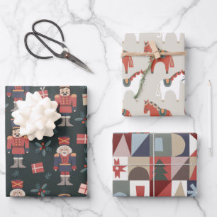 Feuille De Papier Cadeau Nutcracker moderne Dala Horse Noël