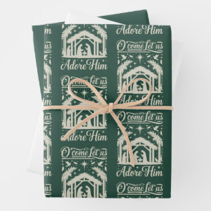 Feuille De Papier Cadeau Ô venez adorons-Le Crèche de Noël Chrétien 