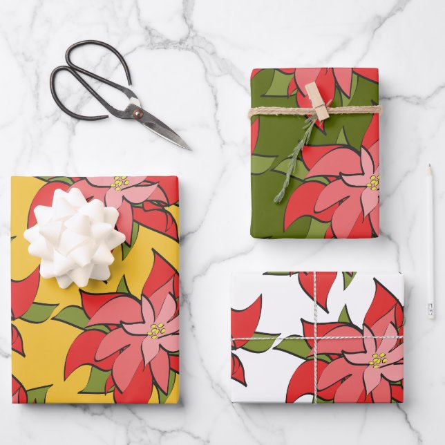 Feuille De Papier Cadeau Occasion de vacances Abstraite Rouge Poinsettia (Recto)