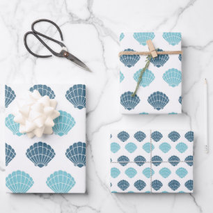 Feuille De Papier Cadeau Ocean Beach Seashells Motif bleu thème