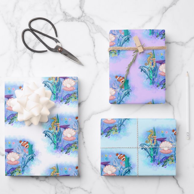 Feuille De Papier Cadeau Ocean Sea Animals (Recto)