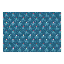 Octopus Santa Hat Bleu Fête Animale Noël