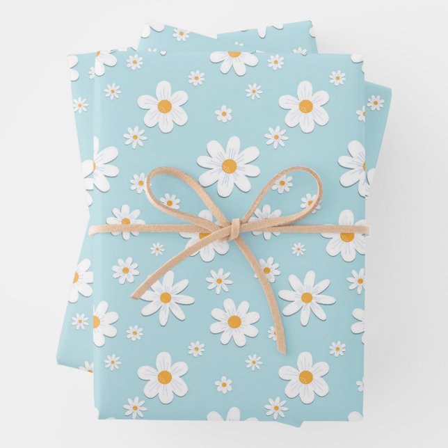 Feuille De Papier Cadeau oeil de boeuf blanc fleur marguerite sans couture  (En situation)