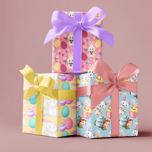 Feuille De Papier Cadeau Oeuf de Pâques Aquarelle Bunny Motif de printemps (Créateur téléchargé)