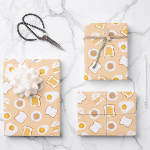 Feuille De Papier Cadeau Oeuf, Pain, Lait, Café Petit Déjeuner Motif