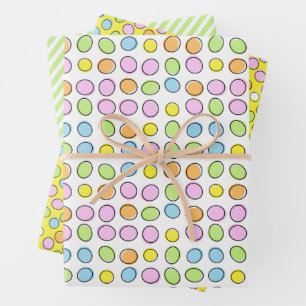 Feuille De Papier Cadeau Œufs de Pâques amusants à rayures blanches et vert