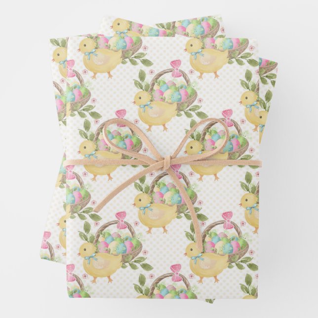 Feuille De Papier Cadeau Oeufs de Pâques Cute poulet (En situation)