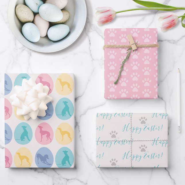 Feuille De Papier Cadeau OEufs de Pâques Italien Greyhound Chien Paws Cute  (Créateur téléchargé)