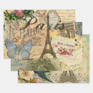 Feuille De Papier Cadeau Oeuvre colorée Vintage voyage Paris France