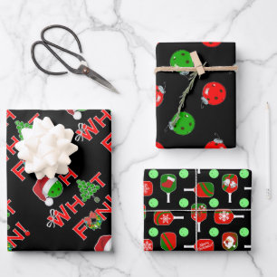 Feuille De Papier Cadeau Oh What Fun Christmas Pickleball Vert et Rouge