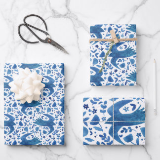 Feuille De Papier Cadeau Oiseau d'art populaire nordique