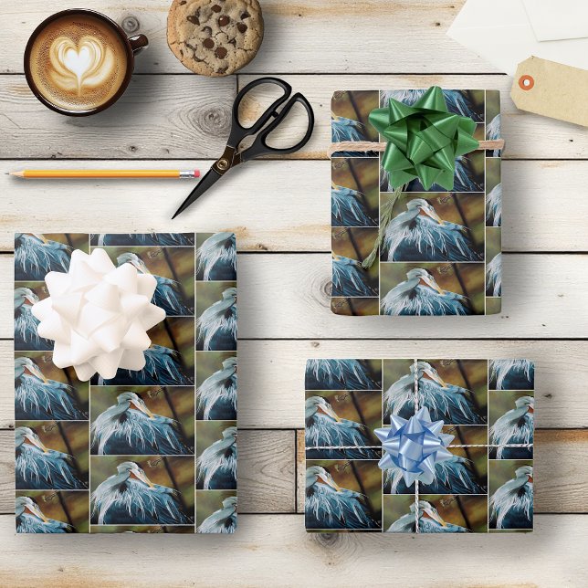Feuille De Papier Cadeau Oiseau de héron bleu (Créateur téléchargé)