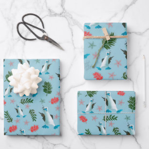 Feuille De Papier Cadeau Oiseau Oiseau Plat Bleu