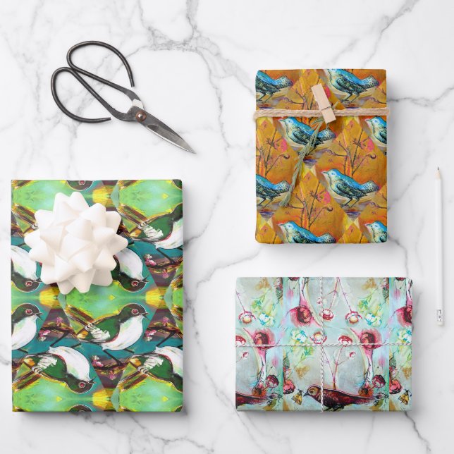 Feuille De Papier Cadeau Oiseaux chanteurs (Recto)