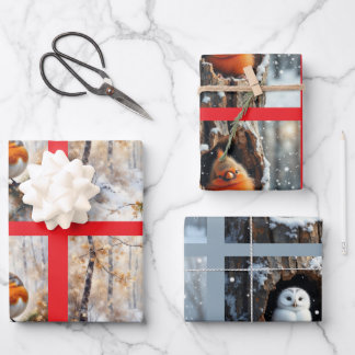 Feuille De Papier Cadeau Oiseaux d'hiver Naturel