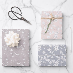 Feuille De Papier Cadeau Oiseaux et fleurs pastel