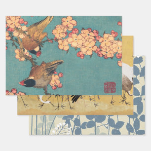 Feuille De Papier Cadeau Oiseaux Fleurs Hokusai Art Japonais
