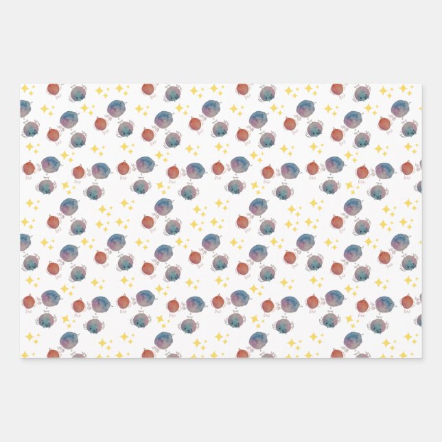 Feuille De Papier Cadeau Oiseaux galaxies étincelants (Devant 2)