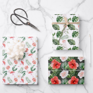 Feuille De Papier Cadeau Oiseaux tropicaux et trio Plante