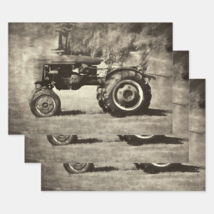 Feuille De Papier Cadeau Old Rustic Sepia Vintage Country Farm Tracteur