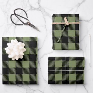 Feuille De Papier Cadeau Olive Green Black Buffalo Check Plaid Motif