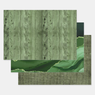 Feuille De Papier Cadeau Olive Green Faux Wood
