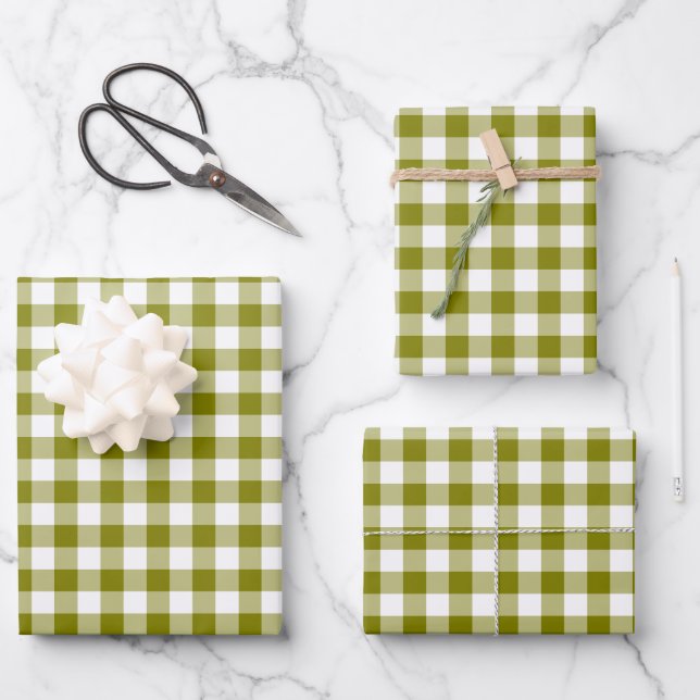 Feuille De Papier Cadeau Olive Green Plaid Gingham (Recto)