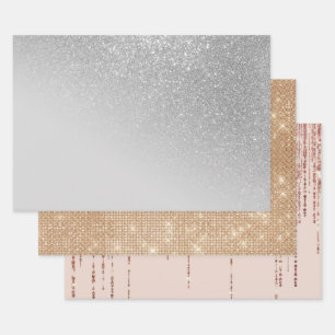Feuille De Papier Cadeau Ombre de dégradé de Parties scintillant en argent 