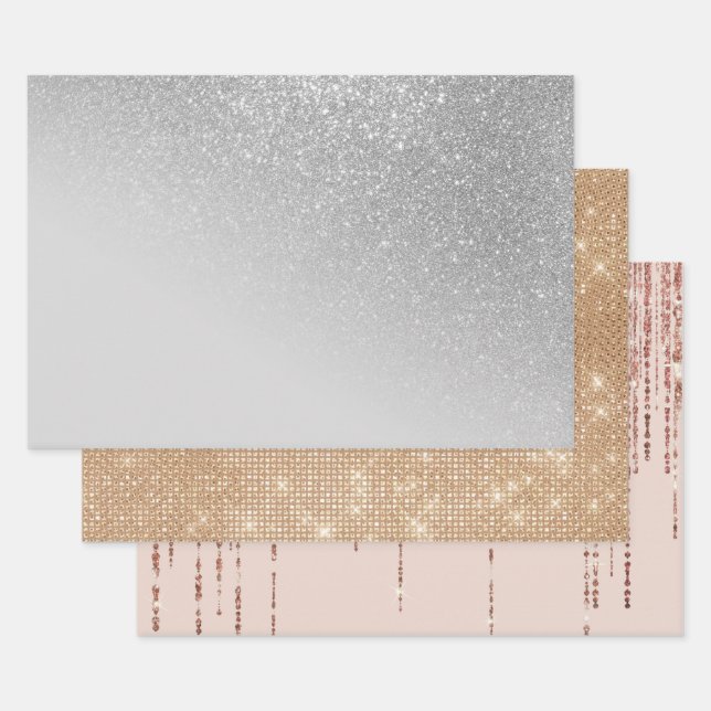 Feuille De Papier Cadeau Ombre de dégradé de Parties scintillant en argent  (Lot)