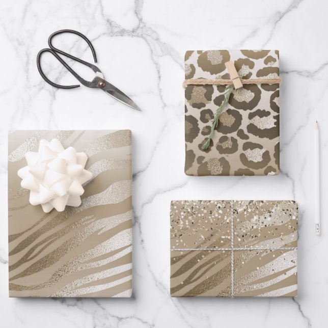 Feuille De Papier Cadeau Ombre d'impression Gold Zebra (Recto)