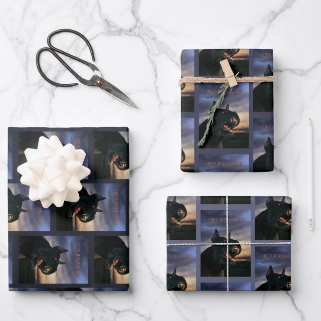 Feuille De Papier Cadeau Open If You Dare. Big, black dog (Recto)