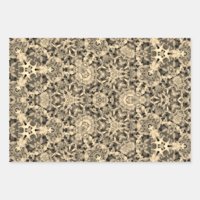 Feuille De Papier Cadeau Or Abstrait, sépia, gris et jaune (Devant)