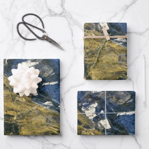 Feuille De Papier Cadeau Or bleu Abstrait sur l'art Motif noir