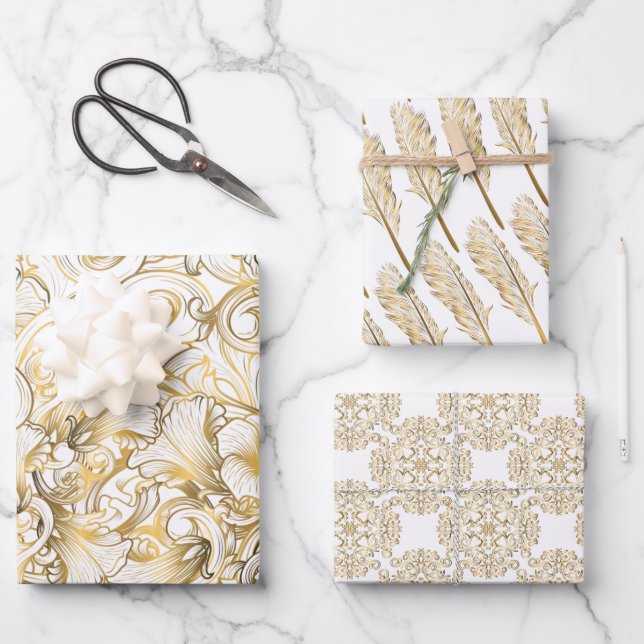 Feuille De Papier Cadeau Or et blanc de luxe (Recto)
