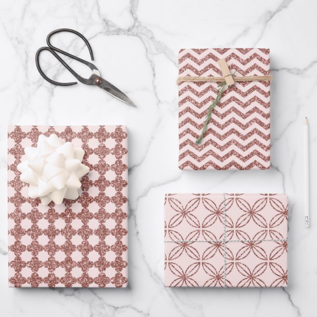 Feuille De Papier Cadeau Or rose scintillant (Recto)