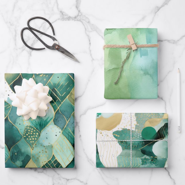 Feuille De Papier Cadeau Or vert Abstrait (Recto)