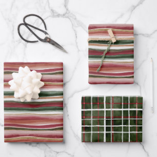 Feuille De Papier Cadeau Or Vert Bourgogne Rouge Carmi Roux Rayures Anniver