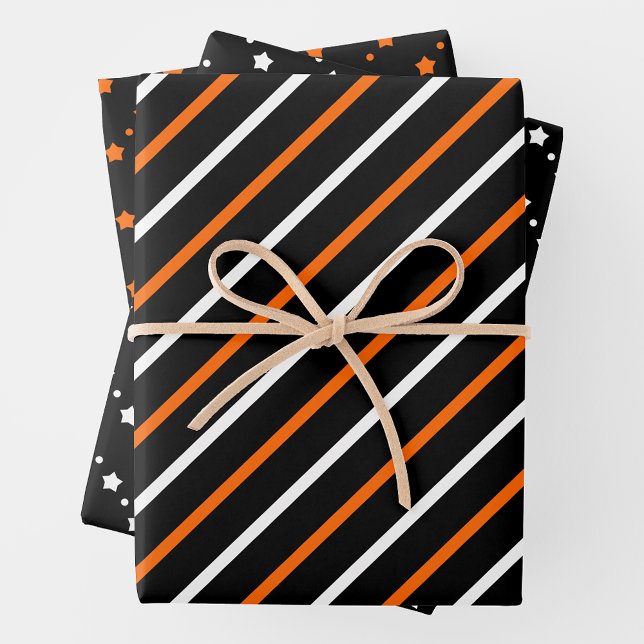 Feuille De Papier Cadeau Orange, Black & White Wrapping Paper Sheets (Orange, Black & White Multi-Pattern Wrapping Paper Sheets)