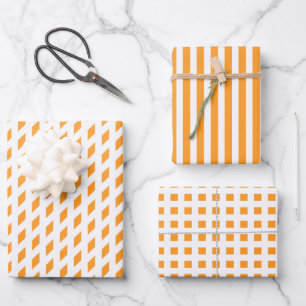 Feuille De Papier Cadeau Orange blanc rayures vérifier diamant géométrique