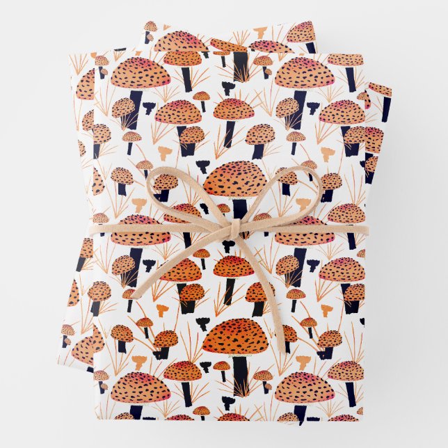 Feuille De Papier Cadeau Orange Champignons Automne Motif d'automne (En situation)