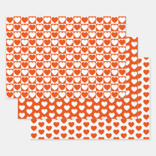 Feuille De Papier Cadeau Orange et Coeurs blancs