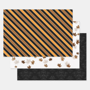 Feuille De Papier Cadeau Orange et noir automnal festif 