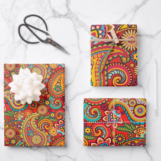 Feuille De Papier Cadeau Orange Paisley (Recto)