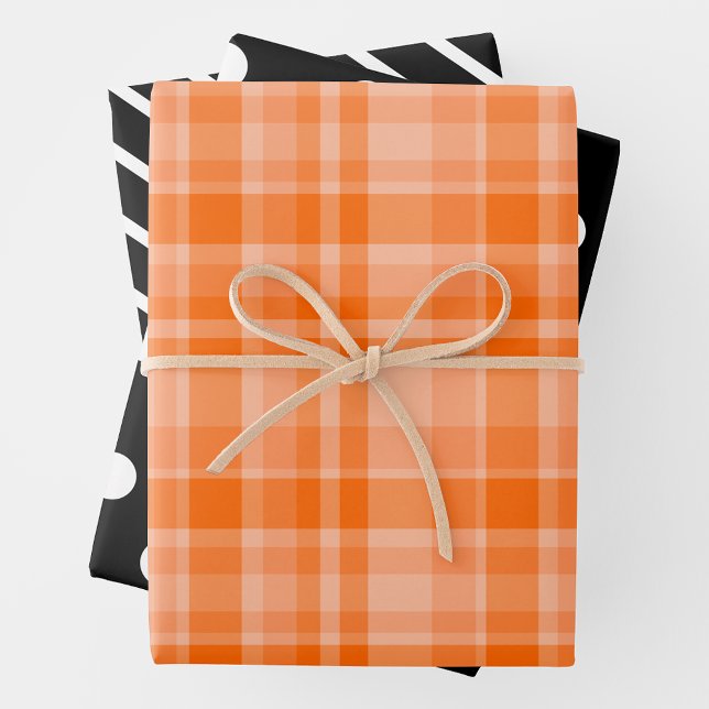 Feuille De Papier Cadeau Orange Plaid & Black & White (Créateur téléchargé)